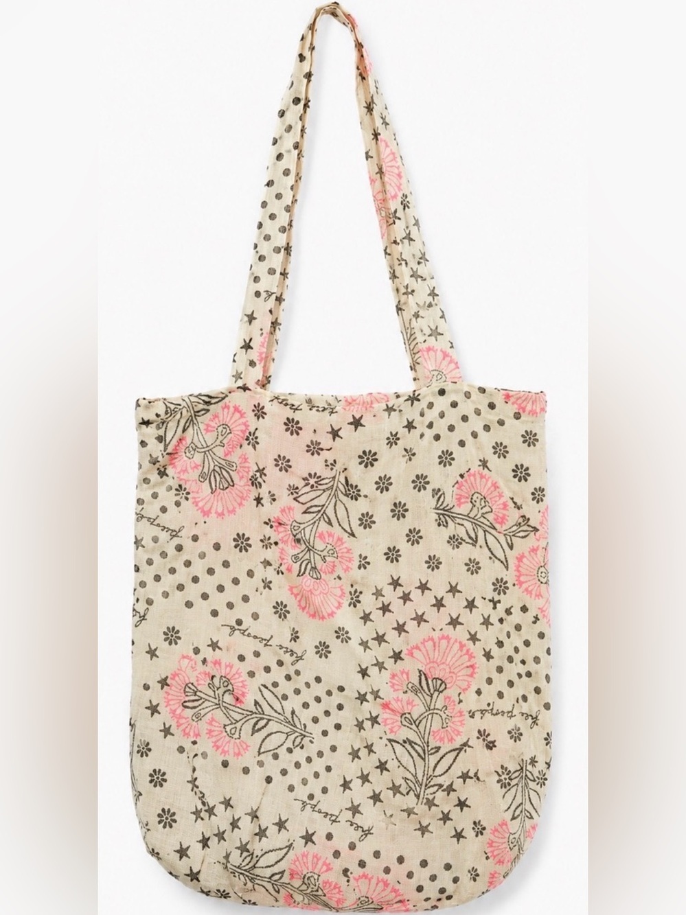 Free People Beige Tote with Pink Floral Print